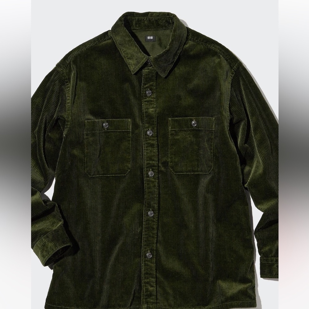 Uniqlo Green Corduroy Button Up Shirt -Sz Sm-Oversized-Cozy!-beach layer!NWOT🍂 - Picture 9 of 12